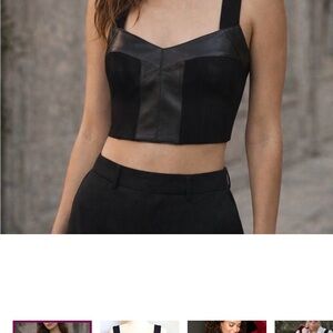 CAbi NEW Black Faux Leather Knit Bralette Corset Size S #4577